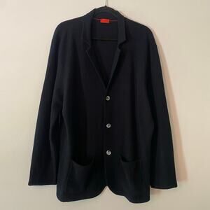 Isaia Napoli Navy Blue 100% Merino Wool Cardigan Sweater Jacket Men's size XXL